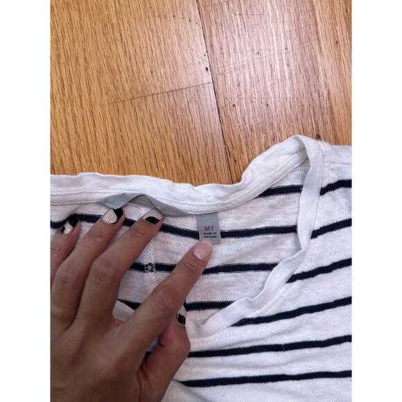 Athleta Women’s 100% Linen Striped Sleeveless Tank Top Tulip Hem Black White M - Picture 6 of 10